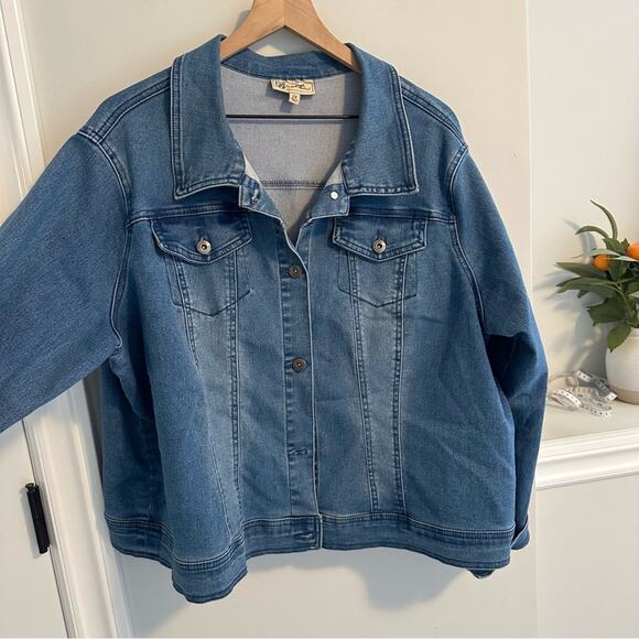 DG2 Diane Gilman Blue Stretch Denim Jean Jacket 2X - Picture 11 of 13